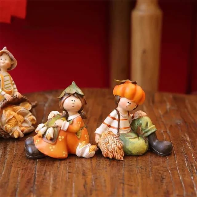 【超微米】南瓜鄉村情侶樹脂人物擺件 生日禮物 萬聖節桌面裝飾品 創意油畫質感擺設 送禮禮品(樹脂人物擺件)