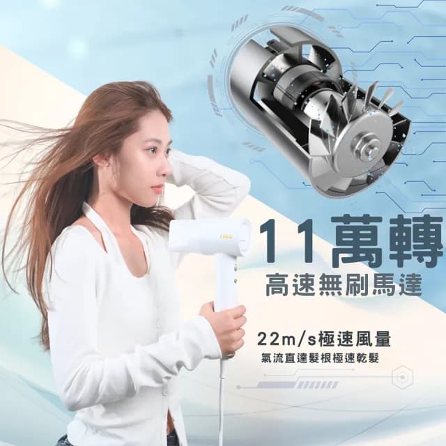 【TECO 東元】2億負離子高速吹風機(SGS 2億負離子/烘髮罩/烘罩/熱風罩/捲髮罩/BLDC 冷熱循環 吹風機)
