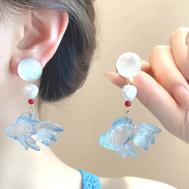 【通透趣味】冰淬泡泡金魚耳環1對(日系 造型耳環 動物 氣質 耳飾 耳針 耳釘 首飾 耳墜)