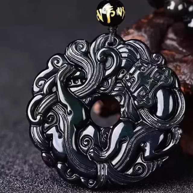 【Penny珮妮】黑曜石草龍貔貅平安扣六字箴言項鍊(母親節 送女友 情人節 生日 交換禮物 尾牙 新年 結婚)