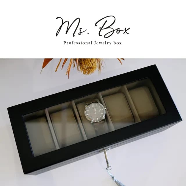 【Ms. box 箱子小姐】情人節禮物 高質感木製手錶盒/收納盒(皇家灰色天鵝絨/5只)