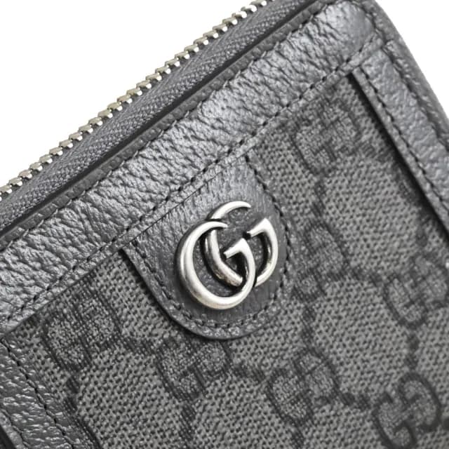 【GUCCI 古馳】GG Supreme 經典雙G印花皮革信用卡證件名片零錢包(灰)