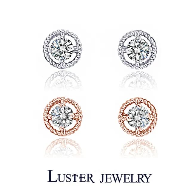 【Luster】情人節禮物!10分 D/VS 麻花 培育鑽 玫瑰金/純銀 雙層 耳環-任選(培育鑽石X2總重0.20ct)