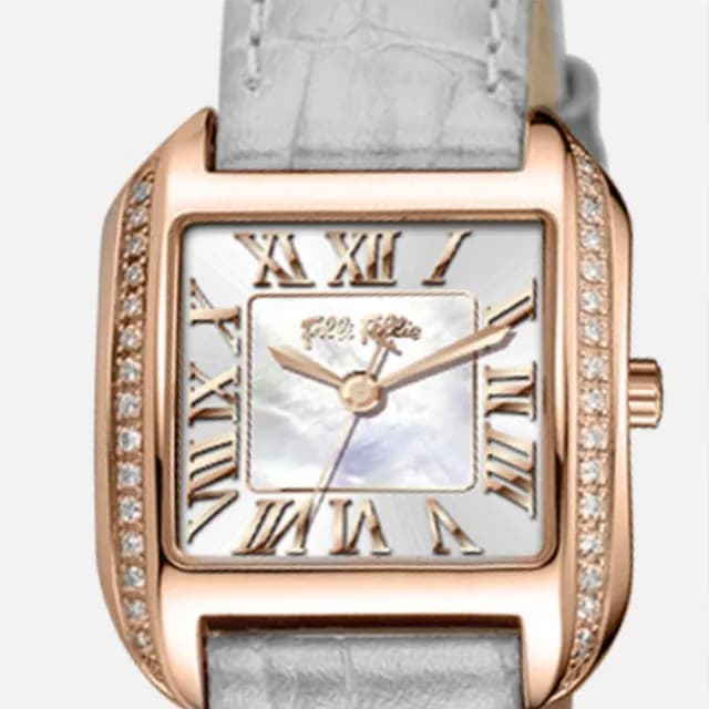 【Folli Follie】芙麗芙麗 WF22B020 優雅 氣質 方形 鑲鑽錶殼 羅馬時標 珍珠母貝錶盤 女士 皮革 石英手錶