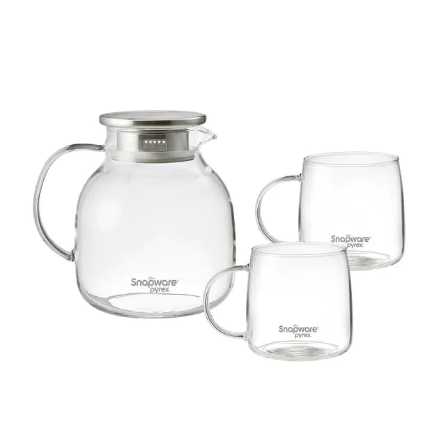 【CorelleBrands 康寧餐具】SNAPWARE耐熱玻璃水壺組(壺1500ML+500ML杯x2)