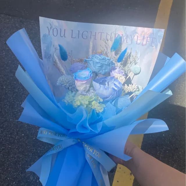 【GXS】藍色永生花束 生日禮物 情人節花束(花束 情人節花束 生日禮物)