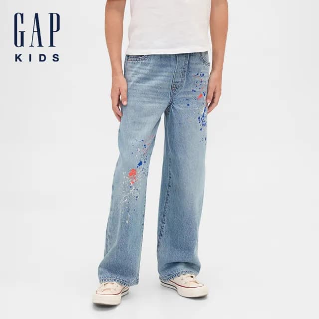 【GAP】男童裝 印花鬆緊牛仔褲-淺色水洗(800328)