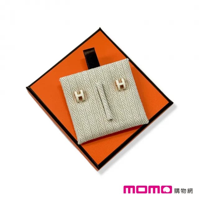 【Hermes 愛馬仕】mini Pop H 針式耳環(白色 Blanc x 玫瑰金)