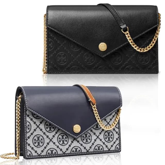 【TORY BURCH】TB Monogram 壓花LOGO 肩背斜背鍊帶包(2色/任選)