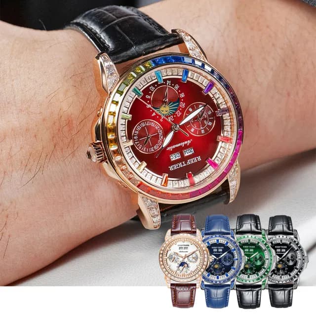 Reef Tiger 瑞夫泰格 藝術家系列-天文台 RGA1988 真三眼 年月顯示 日月星辰 夜光 機械 手錶