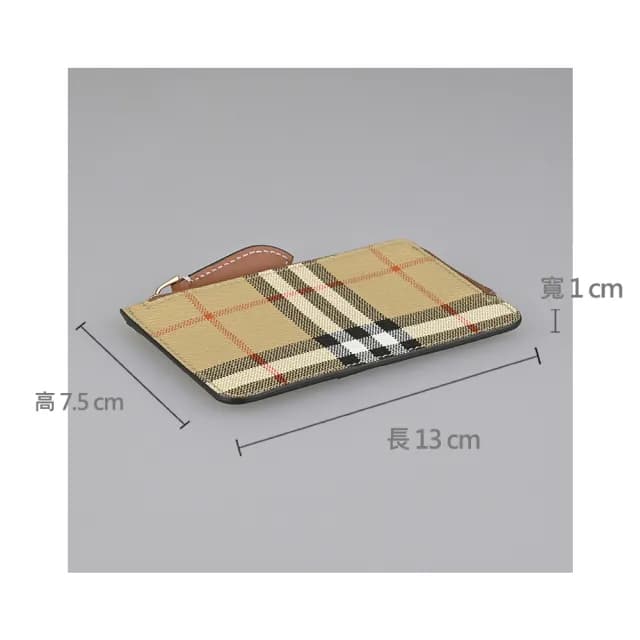 【BURBERRY 巴寶莉】BURBERRY Somerset 皮標印字LOGO小牛皮拼格紋PVC 3卡拉鏈零錢包(典藏米x棕)