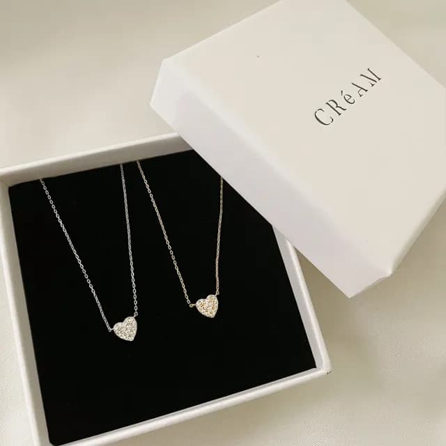 【CReAM】Quilla 925純銀心型愛心碎鑽金色銀色女項鍊(生日 禮物 送禮 禮盒)
