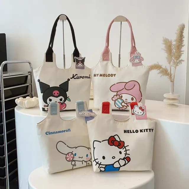 【SANRIO 三麗鷗】情人節禮物 可愛造型尼龍布輕便大容量手提袋單肩手提包托特包-酷洛米/美樂蒂/凱蒂貓/大耳