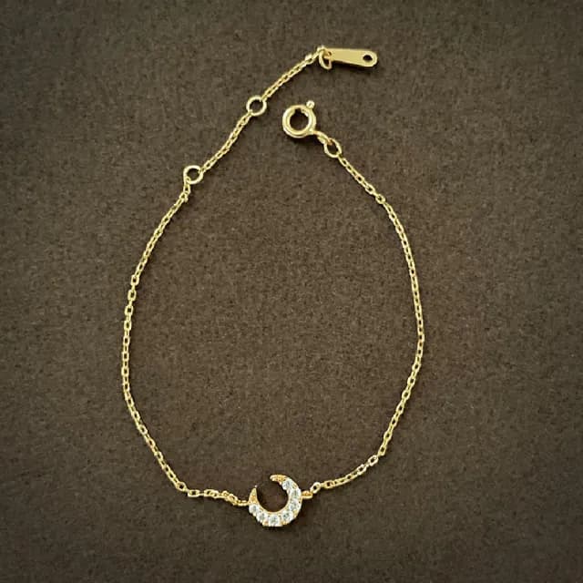 【CReAM】Imogen925純銀纖細月亮鑽飾金色女手鍊(生日 禮物 送禮 禮盒)