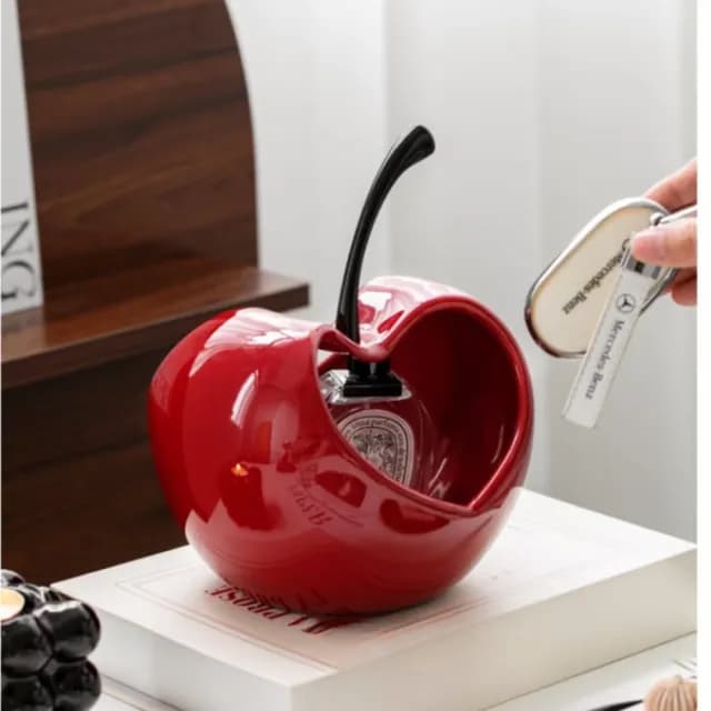 【新年裝飾】蘋果陶瓷玄關收納擺件(鑰匙收納 桌上擺飾 過年布置 開業禮物 送禮 交換禮物 水果籃 果盤)