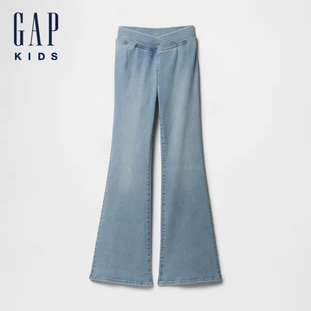 【GAP】女童裝 鬆緊喇叭牛仔褲-淺色水洗(743616)