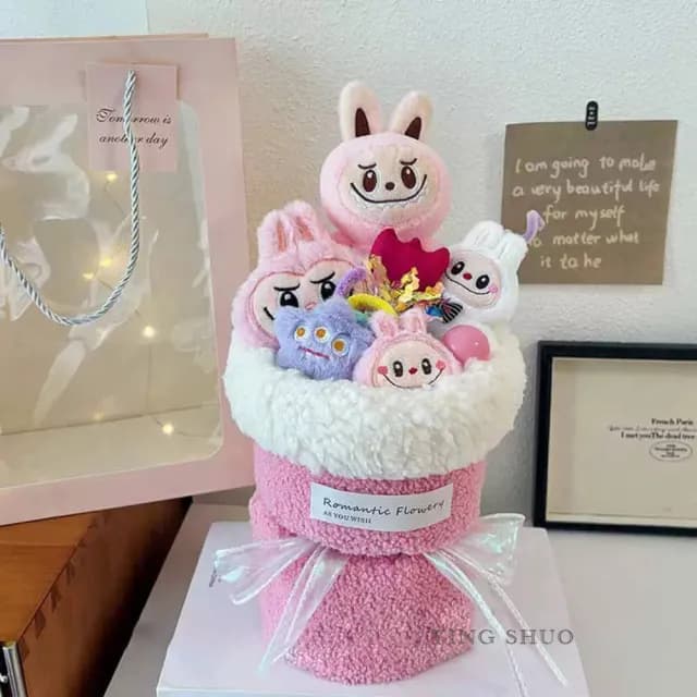 【YING SHUO】創意可愛拉布布娃娃花束(公仔玩偶花束 跨年求婚告白 女朋友生日 畢業 情人節禮物)