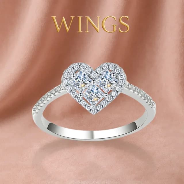 【WINGS】戒指 精鍍白K金《醉心》｜心形 小方鑽拼鑲・閃耀擬真鑽(送禮 女生禮物 禮盒 情人 七夕 生日)