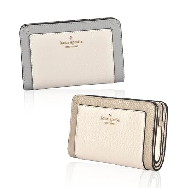 【KATE SPADE】經典金屬LOGO拼色皮革中夾(任選)