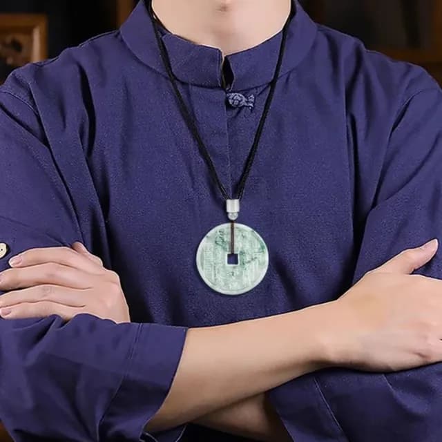 【Penny珮妮】A貨翡翠飄花山鬼花錢項鍊吊墜(母親節 父親節 送男友 情人節 生日 交換禮物 尾牙 新年 送禮)