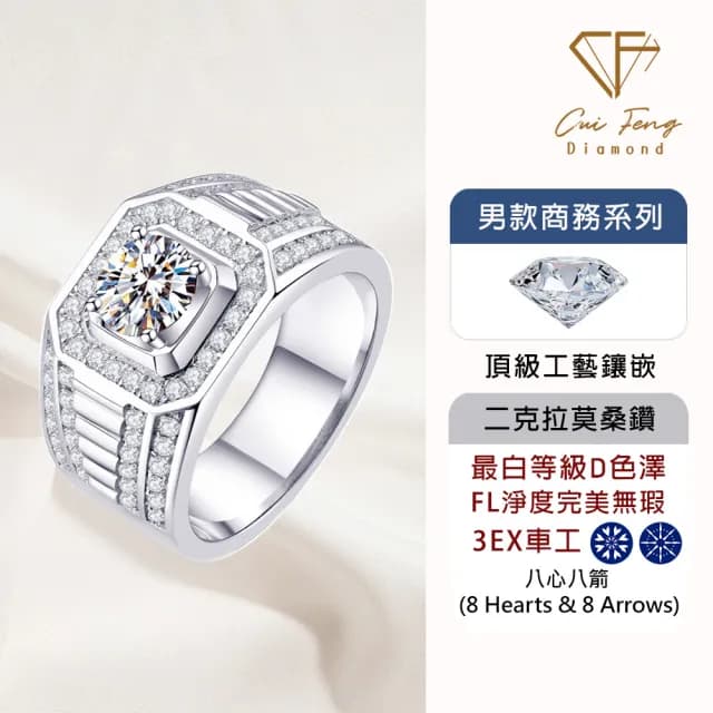 【CF鑽飾】預購 男戒 莫桑鑽《伯爵》2克拉(8心8箭 父親節 七夕 情人節 戒指 鑽戒 禮物送禮 生日)