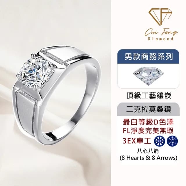 【CF鑽飾】預購 男戒 莫桑鑽《沉著》2克拉(8心8箭 父親節 七夕 情人節 戒指 鑽戒 禮物送禮 生日)