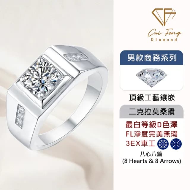 【CF鑽飾】預購 男戒 莫桑鑽《沈穩》2克拉(8心8箭 父親節 七夕 情人節 戒指 鑽戒 禮物送禮 生日)