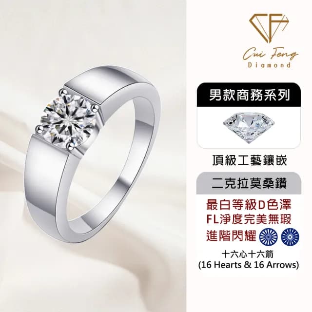 【CF鑽飾】預購 男戒 莫桑鑽《紳士》2克拉(16心16箭 父親節 七夕 情人節 戒指 鑽戒 禮物送禮 生日)