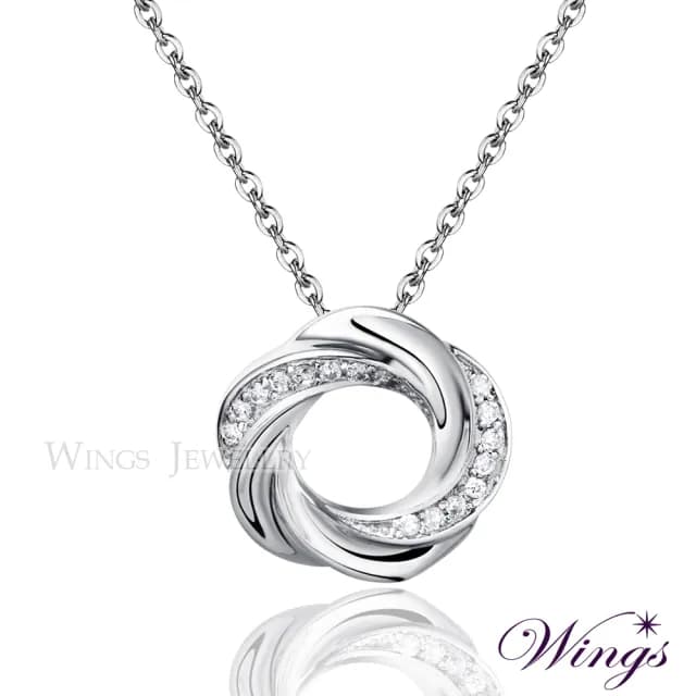 【WINGS】精鍍白K金項鍊《愛的漩渦》｜璀璨擬真鑽・旋轉花漩設計款(送禮 女生禮物 禮盒 情人 七夕 生日)