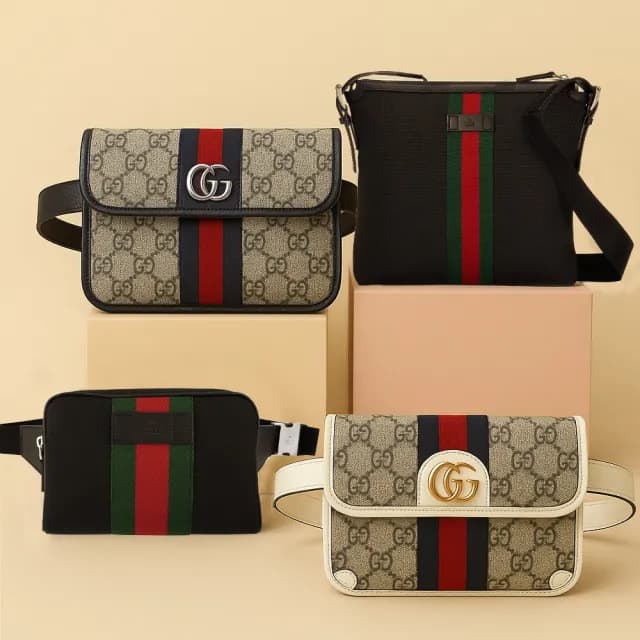 【GUCCI】經典LOGO織帶緹花斜背包/腰包(款式任選)