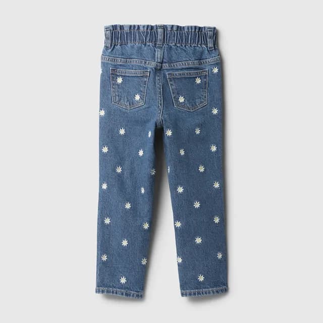 【GAP】女幼童裝 刺繡鬆緊牛仔褲-牛仔藍(725976)