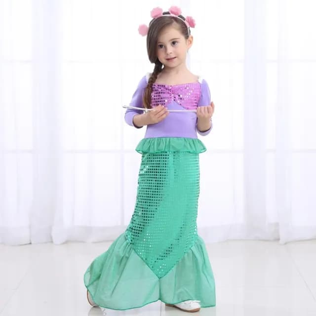 【橘魔法】美人魚洋裝+貝殼髮箍(萬聖節服飾 造型服 套裝 角色扮演 cosplay 表演 女童 兒童 童裝)