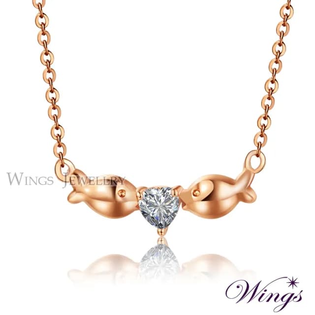【WINGS】精鍍玫瑰金項鍊《愛戀親吻魚》｜輕奢設計・寓意甜蜜守護(送禮 女生禮物 禮盒 情人 七夕 生日)