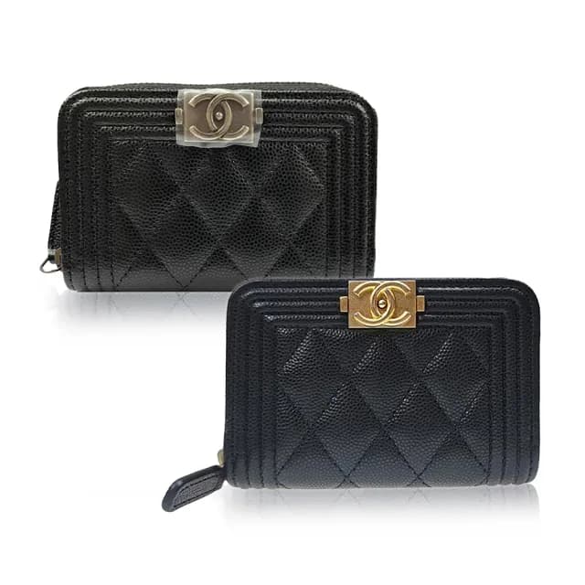 【CHANEL 香奈兒】A80602 經典BOY系列金釦菱格紋ㄇ字拉鍊零錢包/短夾(顏色任選)