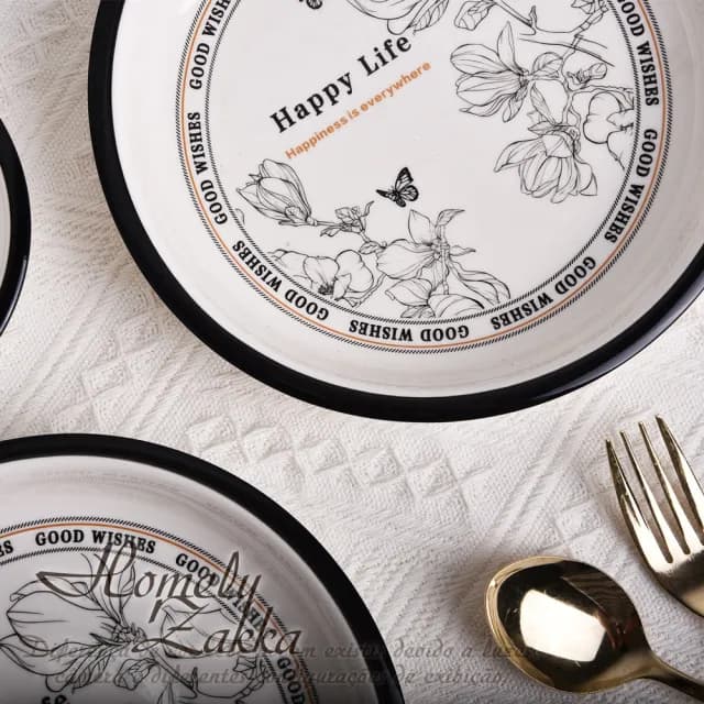 【Homely Zakka】法式經典復古黑白浪漫系列陶瓷餐盤碗餐具_9件組(陶瓷碗禮盒 入厝禮 餐具 瓷器碗盤)