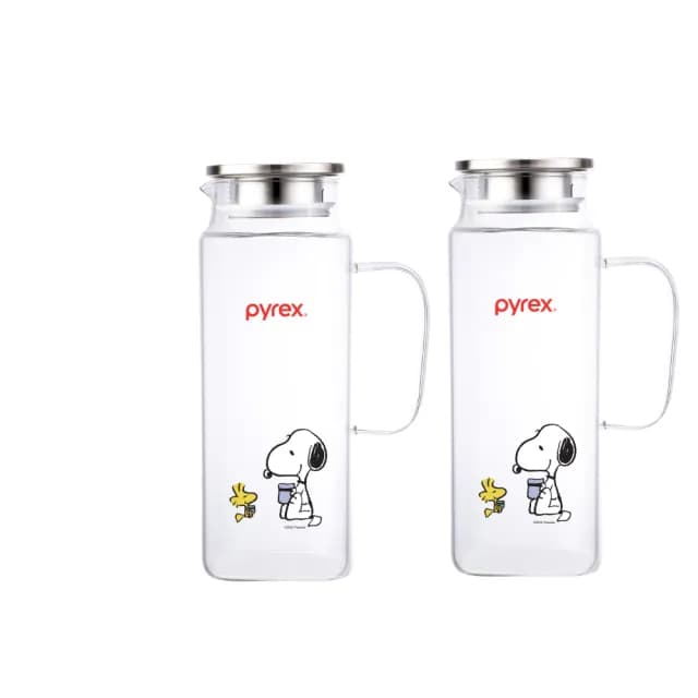 【CorelleBrands 康寧餐具】PYREX SNOOPY美味早午餐耐熱玻璃水壺-1900ml-2入組