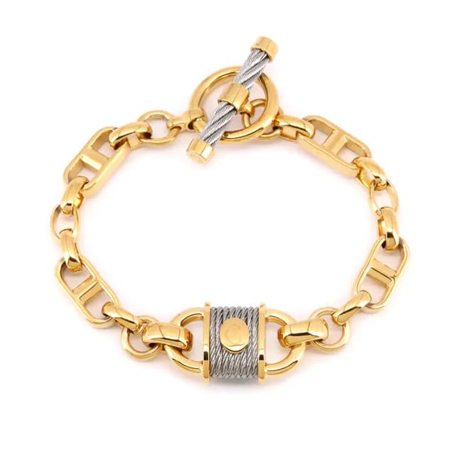 【CHARRIOL 夏利豪】LINKED UP 七夕情人節主打款 鎖頭海錨扣鋼索手鍊 禮物 送禮(06-104-1284-1)