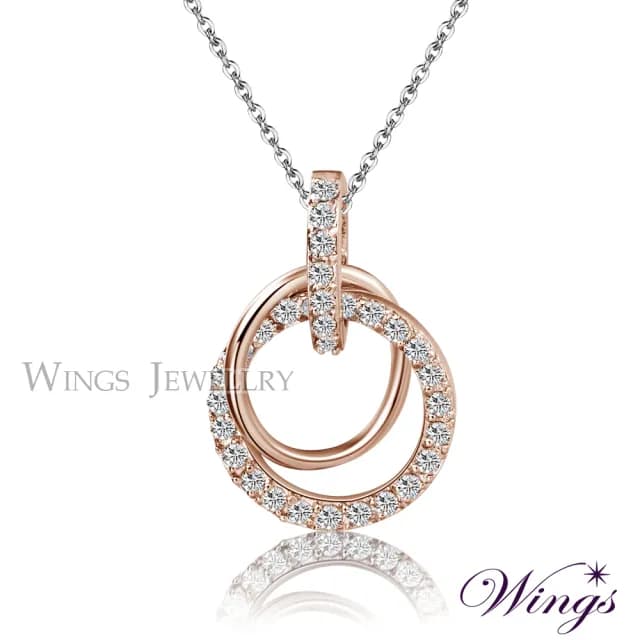 【WINGS】精鍍玫瑰金項鍊《燦動迴旋》｜環形設計・擬真鑽・優雅輕奢風(送禮 女生禮物 禮盒 情人 七夕 生日)