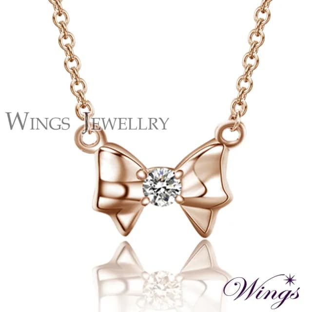 【WINGS】精鍍玫瑰金蝴蝶結項鍊《純潔》｜擬真鑽・輕奢系列(送禮 女生禮物 禮盒 情人 七夕 生日)