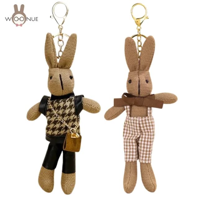 【WOONUE】復古鄉村風兔子玩偶吊飾掛飾零錢包背包吊飾鑰匙圈(送禮情人老婆節禮物生日孫女兒情人節禮物)