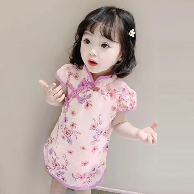 【橘魔法】牽牛花漾中式旗袍洋裝(連身洋裝 連衣裙 連身裙 女童 兒童 童裝)