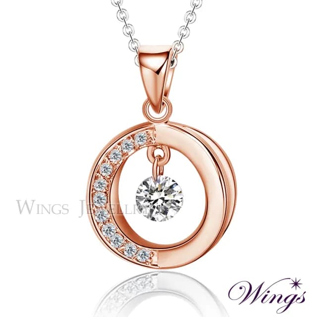 【WINGS】精鍍玫瑰金項鍊《流轉時光》｜閃耀擬真鑽・立體設計款(送禮 女生禮物 禮盒 情人 七夕 生日)