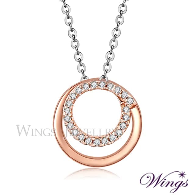 【WINGS】精鍍玫瑰金項鍊《幸福環繞》｜擬真鑽・環鑲設計・質感優雅(送禮 女生禮物 禮盒 情人 七夕 生日)