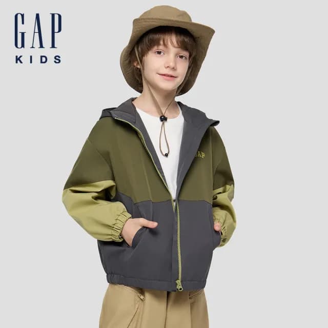 【GAP】男童裝 Logo印花連帽外套-灰色(805274)