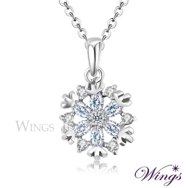 【WINGS】精鍍白K金項鍊《幸福雪花》｜閃耀擬真鑽・輕奢百搭款(送禮 女生禮物 禮盒 情人 七夕 生日)