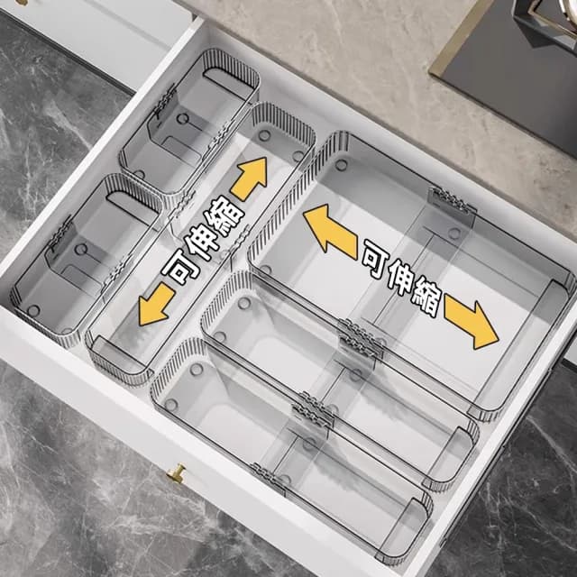 【MUAN】可自由分隔伸縮抽屜盒 廚房抽屜透明伸縮收納盒 筷子餐具置物盒(櫥櫃收納 梳妝台收納 文具收納)