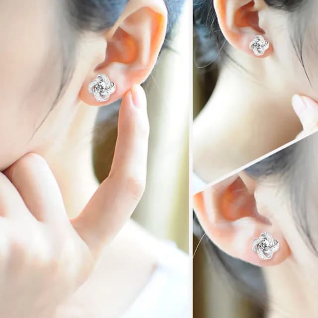 【MoonDy】雙11 耳環 耳釘 S925純銀 四葉草 六爪雪花旋轉 飾品女 耳飾