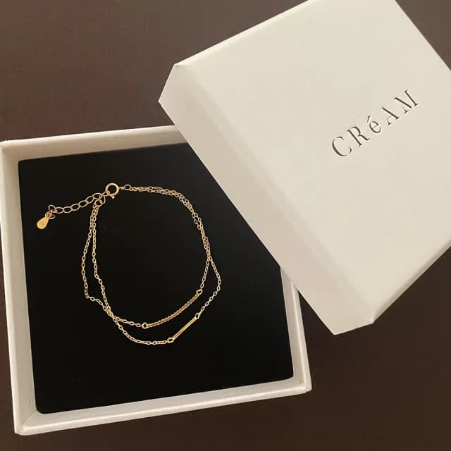 【CReAM】Ursel 925純銀雙層亮鑽金屬金色手鍊(生日 禮物 送禮 禮盒)