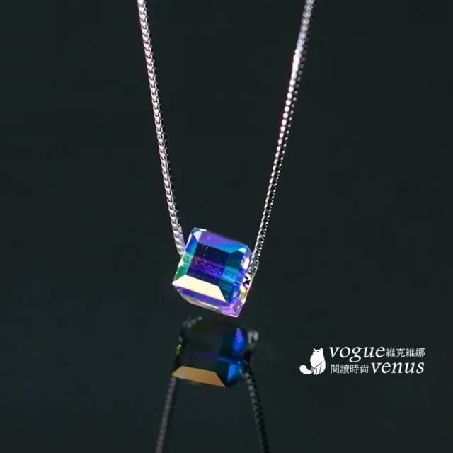 【維克維娜】幻彩方塊水晶925純銀項鍊