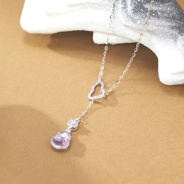 【貴氣福報】S925銀紫水晶葫蘆項鍊(化煞 防小人 福祿 平安 招財 鎖骨鍊 頸鍊 飾品)